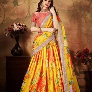 Women's Floral Organza Semi Stitched Lehenga Choli with Dupatta